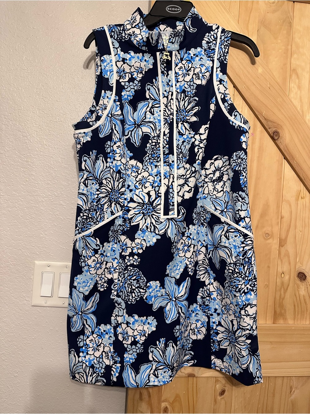 Lilly Pulitzer Luxletic Navy Blue & White Floral Zip-Front Mini Dress